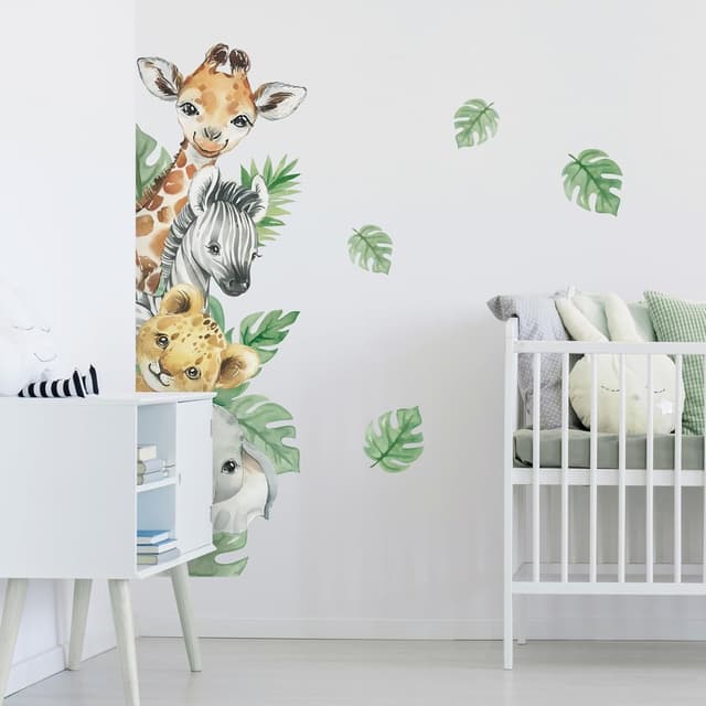 Detalle de Tanlaby Jungle Animal Wall Stickers – Cartoon Giraffe, Zebra & Elephant Peel-and-Stick Wall Decals for Kids