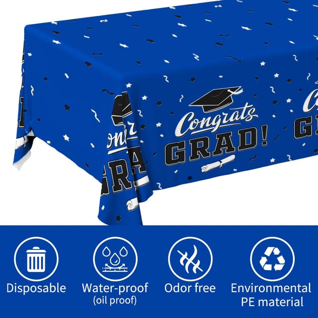 Detalle de Gatherfun Graduation Decorations 2026 Class Blue Graduation Tablecover (3-Pack, 54"x108")