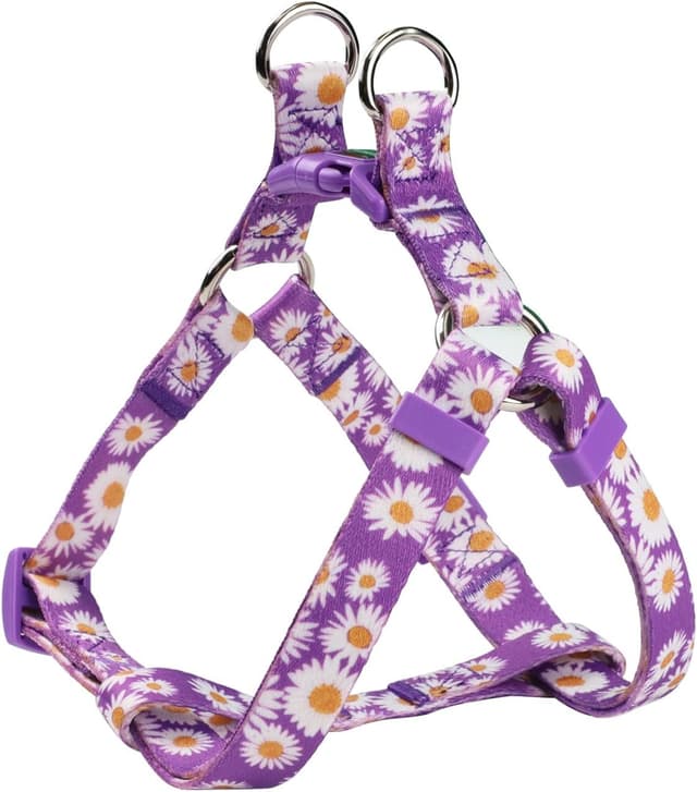 Detalle 2 de Olahibi Harness and Leash Set (Floral Pattern) with 150cm Matching Leash – Medium Dogs (M, Purple Daisy)