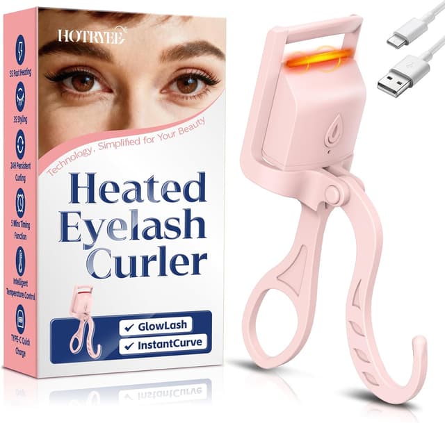 Detalle de HOTRYEE Heated Eyelash Curler (Pink) — Type-C Quick Charge, 5-Second Heating, Temp Control