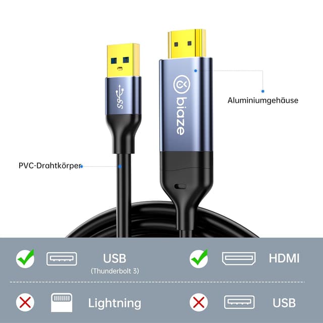 Thumbnail 1 de biaze ZH213 USB‑auf‑HDMI Adapterkabel 1 m, 1080p 60Hz