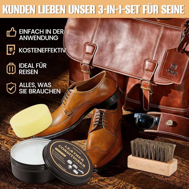 Detalle de cenozo Lederpflege mit Rosshaarbürste, farblos, 100 ml – wasserabweisende Lederpolitur