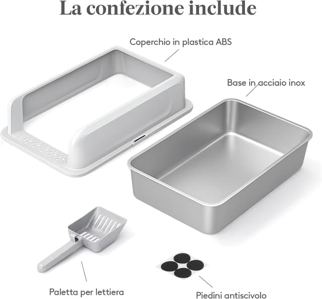 Thumbnail 6 de Lifewit Lettiera per gatti in acciaio inox XXL con apertura e pala, 58 x 38 x 26 cm, grigio