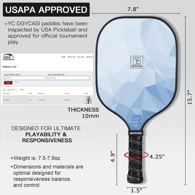 Detalle de YC DGYCASI Pickleball Paddles Set of 2 (2026 USAPA Approved) with Balls & Bag
