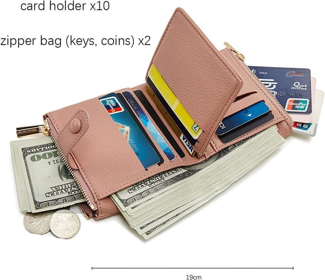 Detalle 2 de LZSXDWXY Damen-Geldbörse aus PU-Leder, kleine Kartenbörse mit Reißverschluss