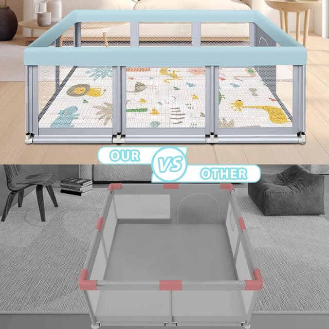Thumbnail 6 de Fshibila 74" × 50" Large Baby Playpen (Baby Playard) with Breathable Mesh, Anti-Fall Safety & Mat