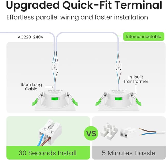 Detalle de ALUSSO LIGHTING LED Einbaustrahler 230V „Light 7W“ – flache, dimmbare 6er-Set IP44 mit 3 Farbtemperaturen
