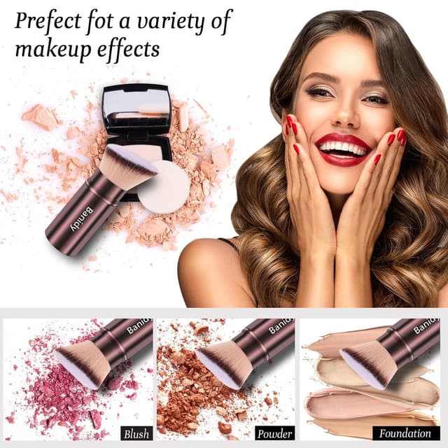 Detalle de Retractable Kabuki Makeup Brush Travel Cover for Foundation, Powder, Blush, Bronzer (Cruelty-Free, Brown)