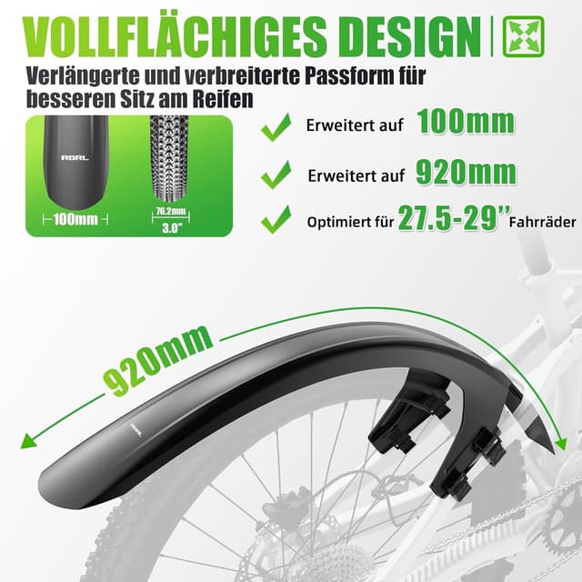 Detalle 2 de RBRL Fahrrad-Schutzblech-Set vorne & hinten für MTB-Reifen (27,5/29 Zoll, bis 3,0")