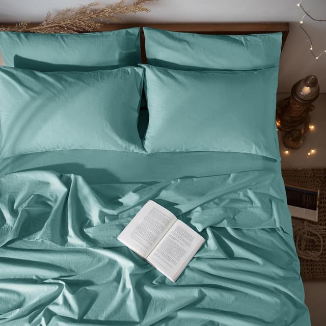 Detalle de LBRO2M 100% Pure Linen Sheet Set (King, Deep Pocket Up to 16") – 6-Piece Natural Flax