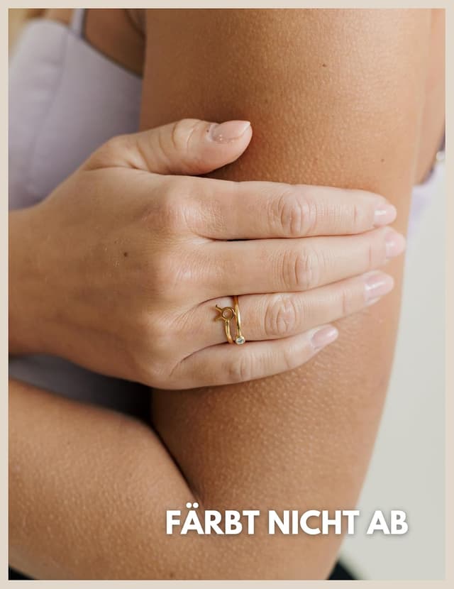 Detalle de GD GOOD.designs Sternzeichen Ring Gold mit Zirkoniastein – 18K vergoldeter Edelstahlring (verstellbar, wasserfest)