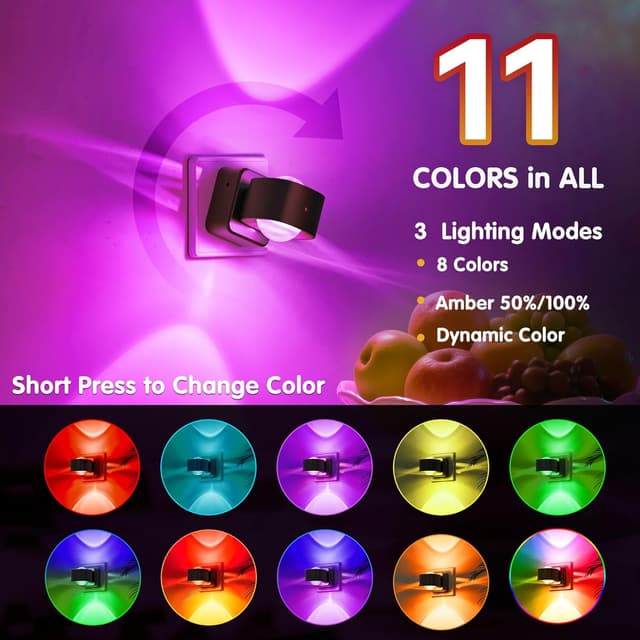 Detalle 2 de LOHAS-LED Nachtlicht-Steckdose mit Dämmerungssensor, 180° Drehstecker und RGB/Amber Lichtszenen
