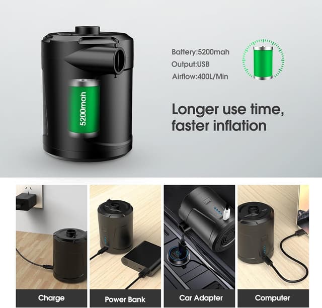 Detalle de SUPPOU Pompa Elettrica ricaricabile 5200mAh per materasso e gonfiabili