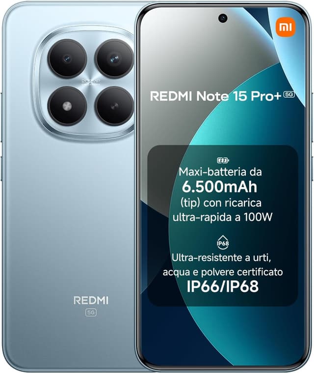 Detalle de Xiaomi Redmi Note 15 Pro+ 5G (8+256GB) con batteria da 6.500 mAh e fotocamera da 200 MP