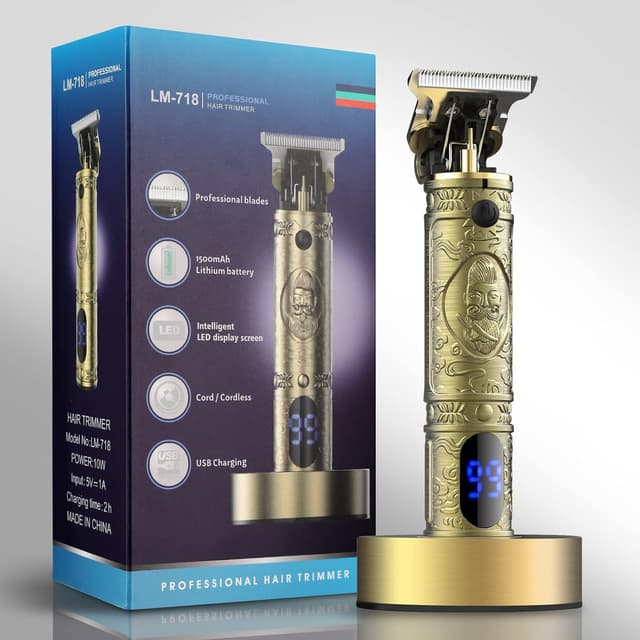 Detalle 2 de Suttik cordless professional men’s hair clipper & trimmer kit with charging dock, LED display and guide combs