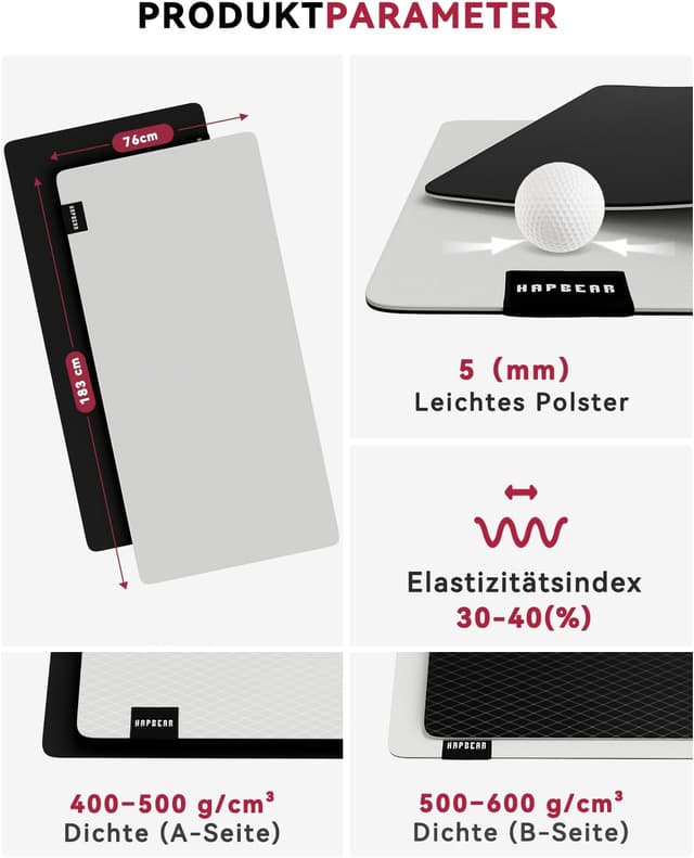 Detalle de HAPBEAR Yogamatte XXL 183×91 cm (6 mm) – rutschfeste Gymnastik- und Fitnessmatte mit Tragetasche