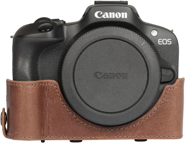 Detalle de MegaGear Ledertasche für Canon EOS R100 (18–45 mm) in Braun – passgenauer Schutz für die Digitalkamera