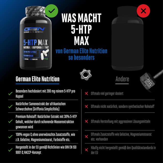 Detalle de 5-HTP MAX – 120 vegane Kapseln mit 200 mg 5-HTP aus Griffonia