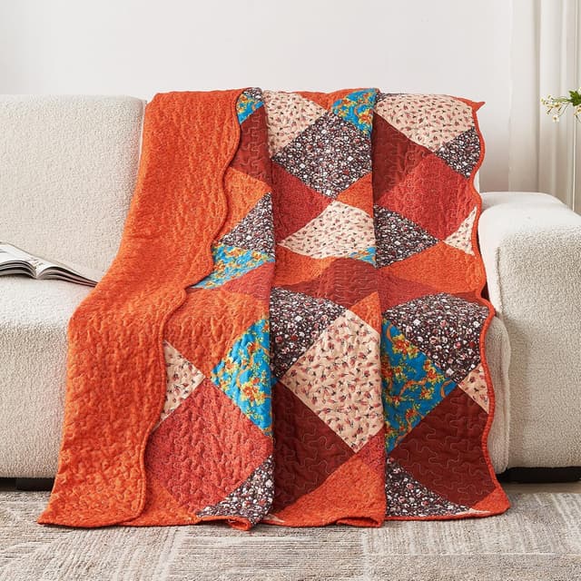 Detalle de Qucover Patchwork Couvre Lit et Dessus de Lit réversible 150x200 cm (1 personne) en boutis matelassé