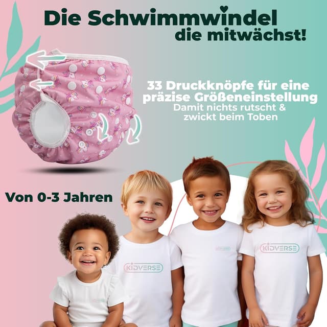 Detalle 2 de KIDVERSE 2er Set Schwimmwindel 0–3 Jahre
