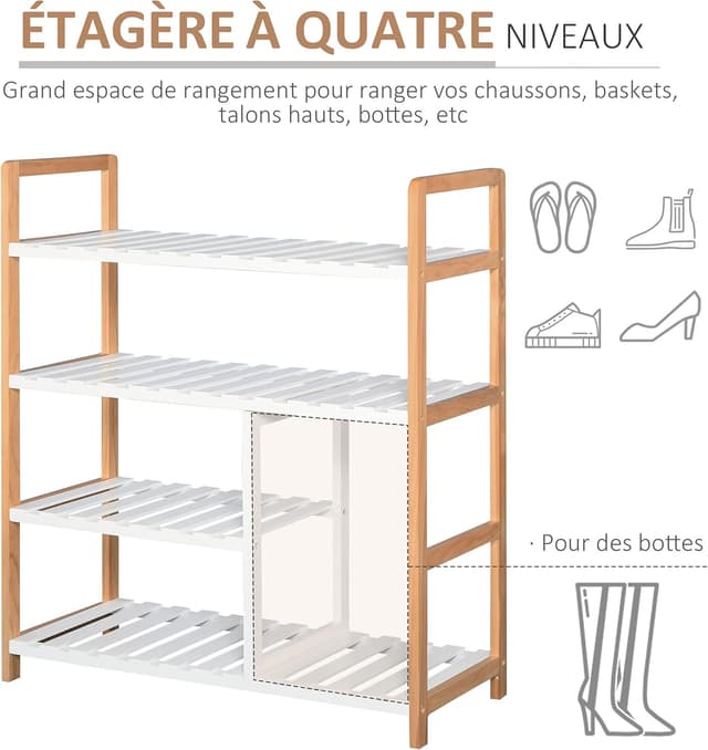 Detalle 1 de HOMCOM Étagère à Chaussures 4 niveaux MDF Blanc