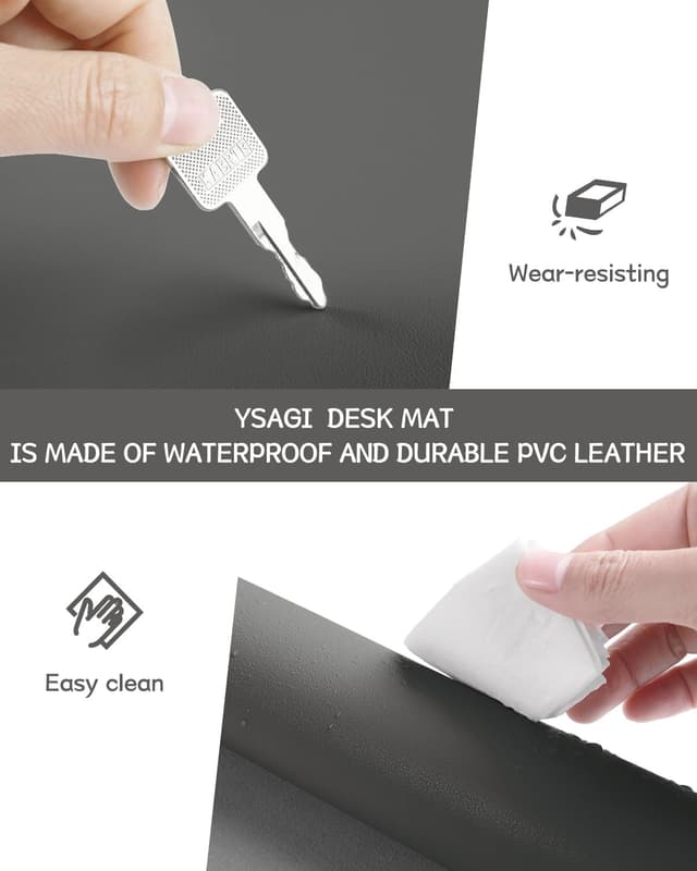 Detalle de YSAGi non-slip desk pad waterproof PVC leather desk protector (80 x 40 cm) – dark grey