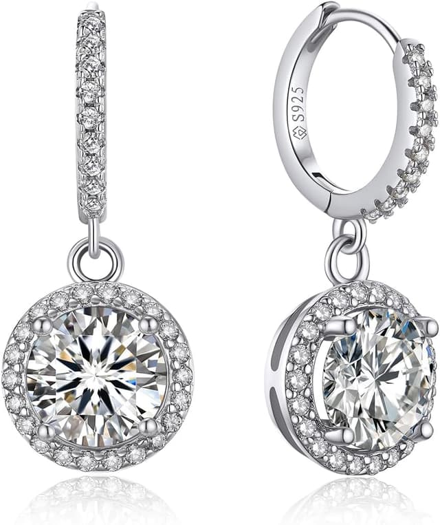 Detalle de Momentwish Moissanite Drop Hoop Earrings (2 Carat) with Pendant Charm, 925 Sterling Silver Huggie Hoops