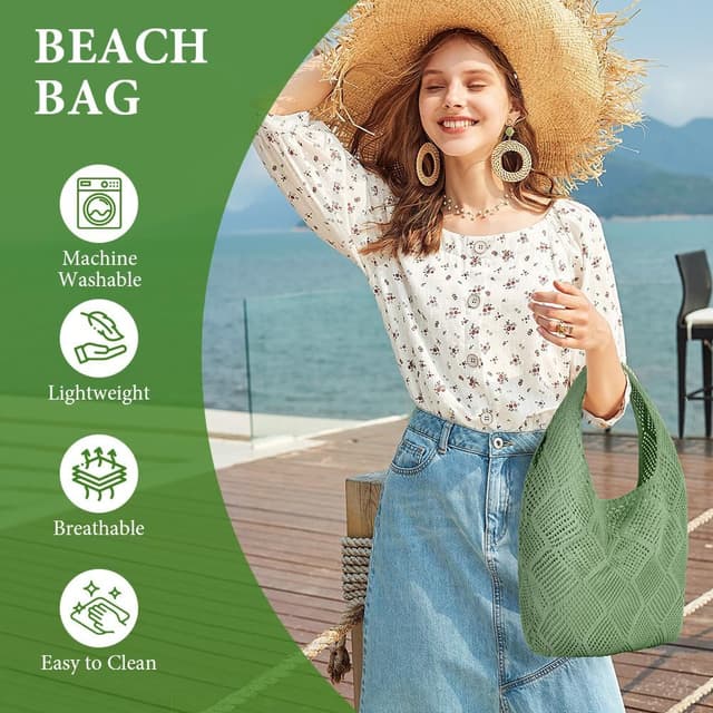 Detalle 2 de Aucuu sac fourre-tout femme en crochet ajouré (tricot) pour shopping et vie quotidienne