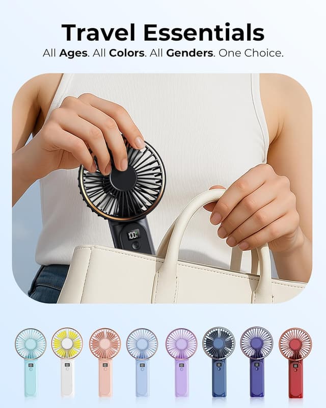 Detalle 2 de TUNISE TUNISE Portable Handheld Fan (Rechargeable, 4000mAh, 6 Speeds, Quiet Under 15 dB) with Real-Time Battery Display