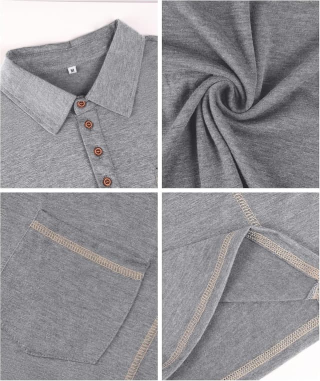 Detalle 2 de Elainone Herren Langarm Polo mit Brusttasche – atmungsaktives Stretch Golf Oberteil (Regular Fit) M bis 3XL