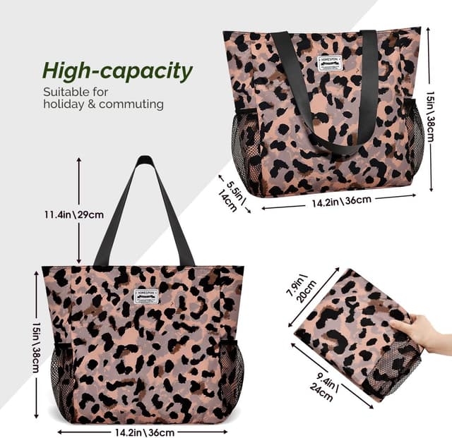 Detalle de HOMESPON Large Waterproof Beach Tote Bag with Zip and Pockets for Women