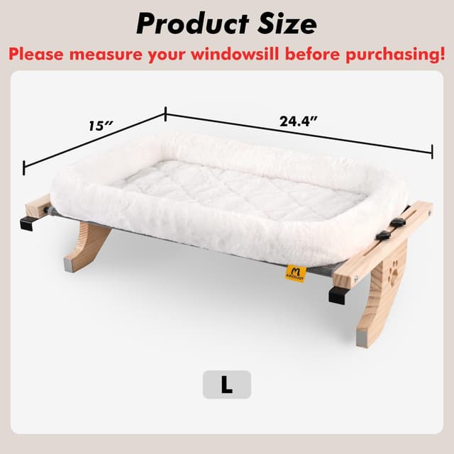 Detalle de AMOSIJOY Cat Sill Window Perch Hammock Seat with Cushion (L) — Adjustable, No-Drill Window Mount for Large Cats