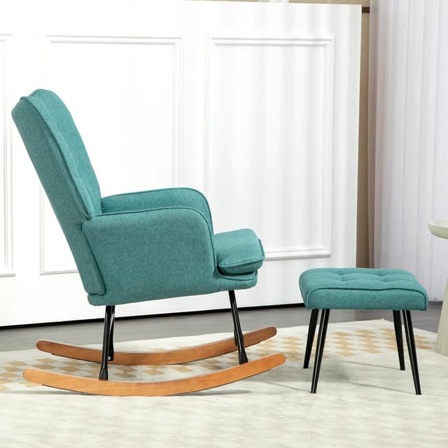 Thumbnail 6 de HOMCOM Silla Mecedora con Reposapiés Verde Azulado