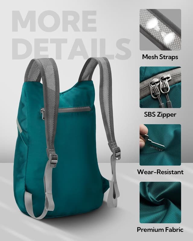 Detalle 2 de Waterfly Ultralight Foldable Backpack 15L (140g) – packable daypack for hiking, travel and everyday outings