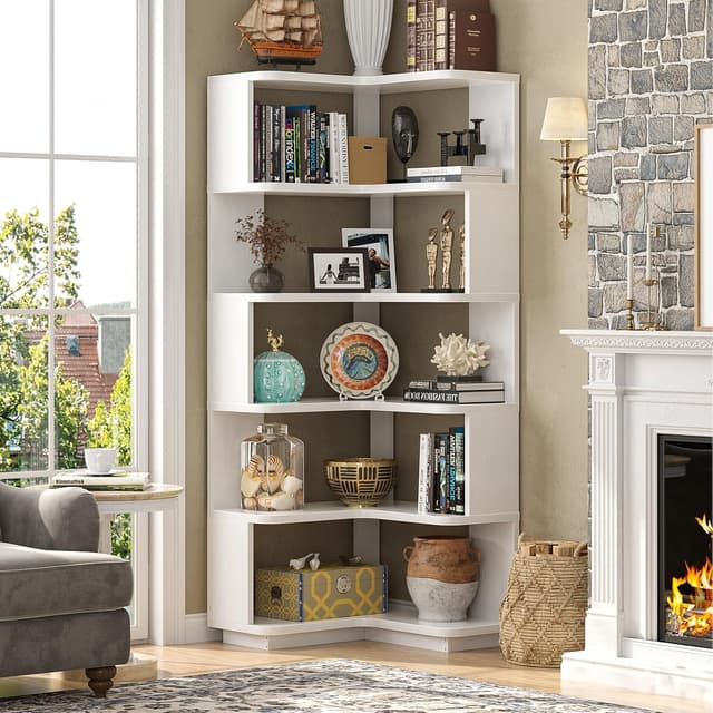 Detalle de Armocity Corner Book Shelf (6-Shelf L-Shaped Corner Bookshelf) in White
