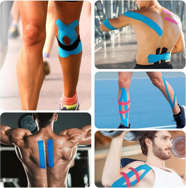 Detalle 2 de EOPUOZS Kinesiologie Tape Sport (3 Rollen à 5 m) – elastisches Baumwoll-Sporttape, 5 cm breit in Blau/Schwarz/Rosa