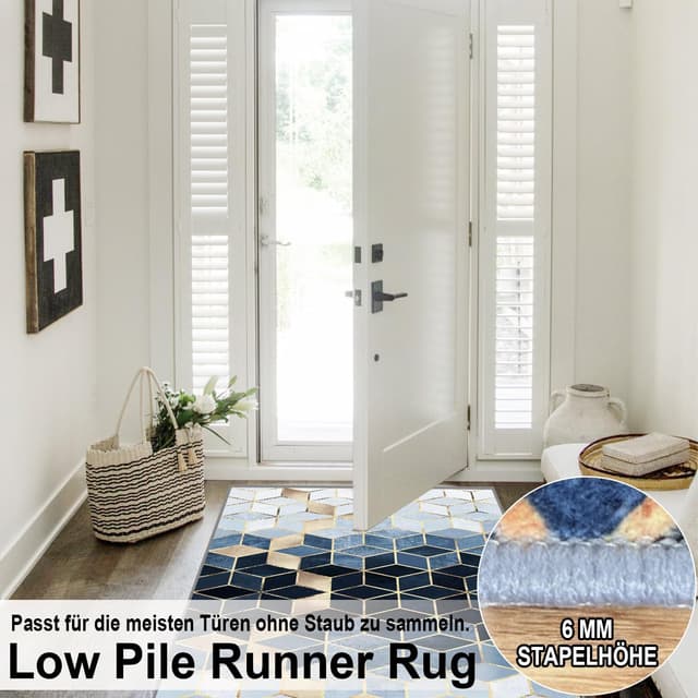 Detalle 2 de WTHYGB Teppichläufer für Flur & Küche (geometrische Raute), rutschfest, waschbar, 80 x 150 cm