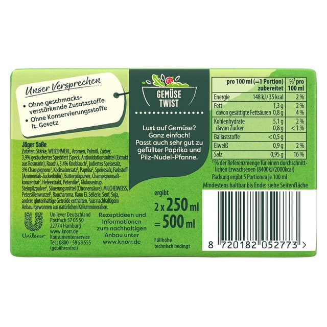 Detalle de Knorr Jäger Soße als braune Sauce ohne geschmacksverstärkende Zusatzstoffe, 2er Pack à 46 g (18 Portionen)
