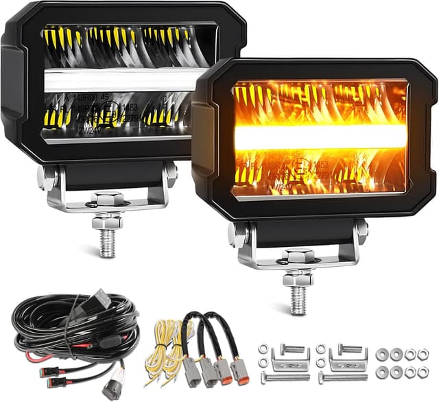 Thumbnail 6 de 10-Zoll LED-Scheinwerfer 12/24V (40W, 5000 lm) IP69 – weiß/amber Zusatzscheinwerfer mit Linien, E-geprüft