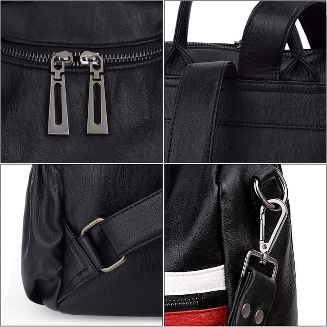 Detalle de UTO Damen Rucksack aus PU Washed Leder – modischer Multifunktionsrucksack mit Doppelreißverschluss und Quastendesign