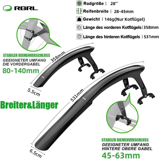 Thumbnail 1 de RBRL Fahrrad Schutzblech Set 28 Zoll Universal