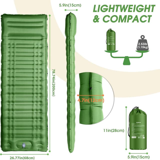 Detalle de Arlierss Isomatte (12 cm) – Luftmatratze fürs Camping mit Fußpumpe und Kissen