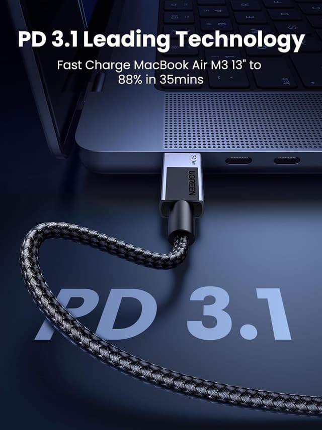 Detalle de UGREEN USB C cable PD 3.1 240W, 2m