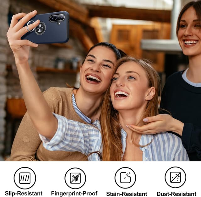 Detalle 2 de AOUIA for Samsung Galaxy A36 5G Case (Navy Blue) with 2 Screen Protectors and 360° Ring Stand