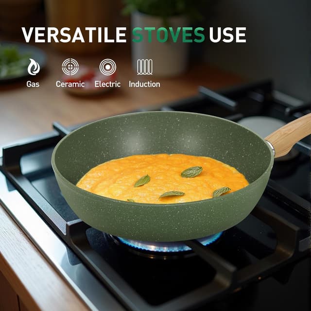 Thumbnail 6 de Kitchen Academy Topfset 30-teiliges Induktions-Kochgeschirr mit Glasdeckeln und Granitbeschichtung (Grün), inkl. Pfannen & Töpfe