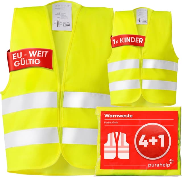 Detalle de PURAHELP Warnwesten Auto 5er Set Gelb EN ISO 20471