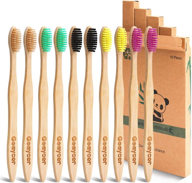 Detalle de Goaycer Bamboo Toothbrushes 10 Pack — Medium bristles 🪥