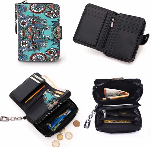 Detalle de MoFut kleiner Damen-Geldbeutel im Kurzformat mit Blumen- und Blütenmuster (Grüne Blume)