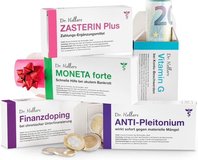 Detalle de Geld Geschenkverpackung Set (5 Faltschachteln im Medizin-Style) für Geburtstag, Weihnachten, Konfirmation & Jugendweihe