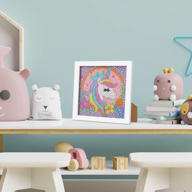 Detalle 2 de AUAUY Diamond Painting Kit 5D con cornice in legno e immagine Unicorno